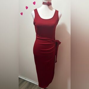 Knit Red Tie Waist Dress